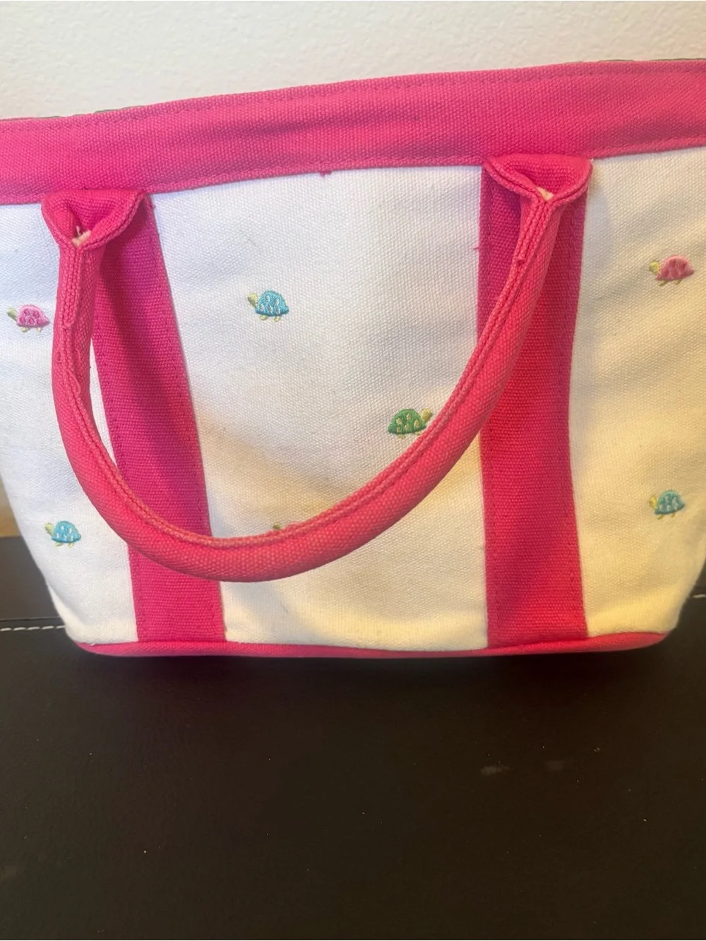 Vintage 2007 Gymboree Preppy Turtle Canvas Boat Tote Bag Pink Green One Size